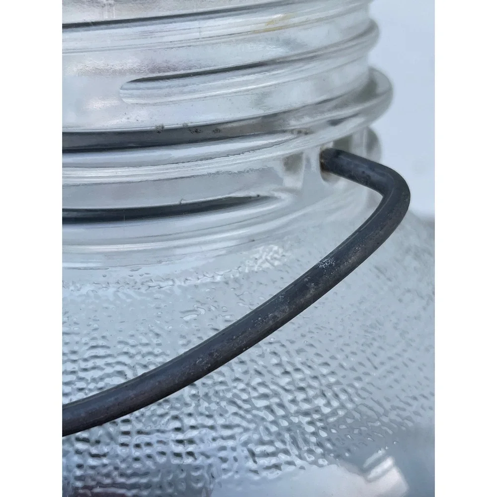 Hazel-Atlas Vintage Glass Jar with Wire Bail Handle Clear Pebbled Shoulder 8in